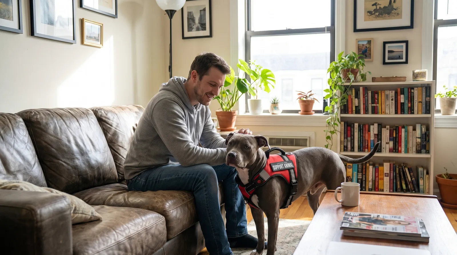 Owner relaxed at home with their ESA dog